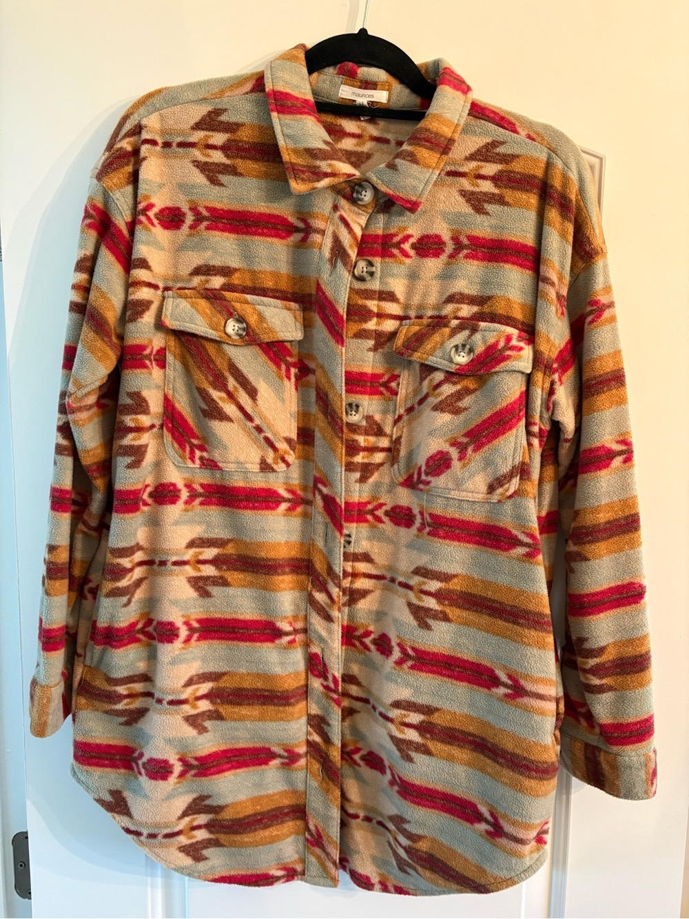 Maurices Multicolor Aztec Fleece Button Front Shirt Jacket